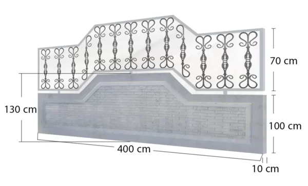 Brick design wall + metal fence scale w09